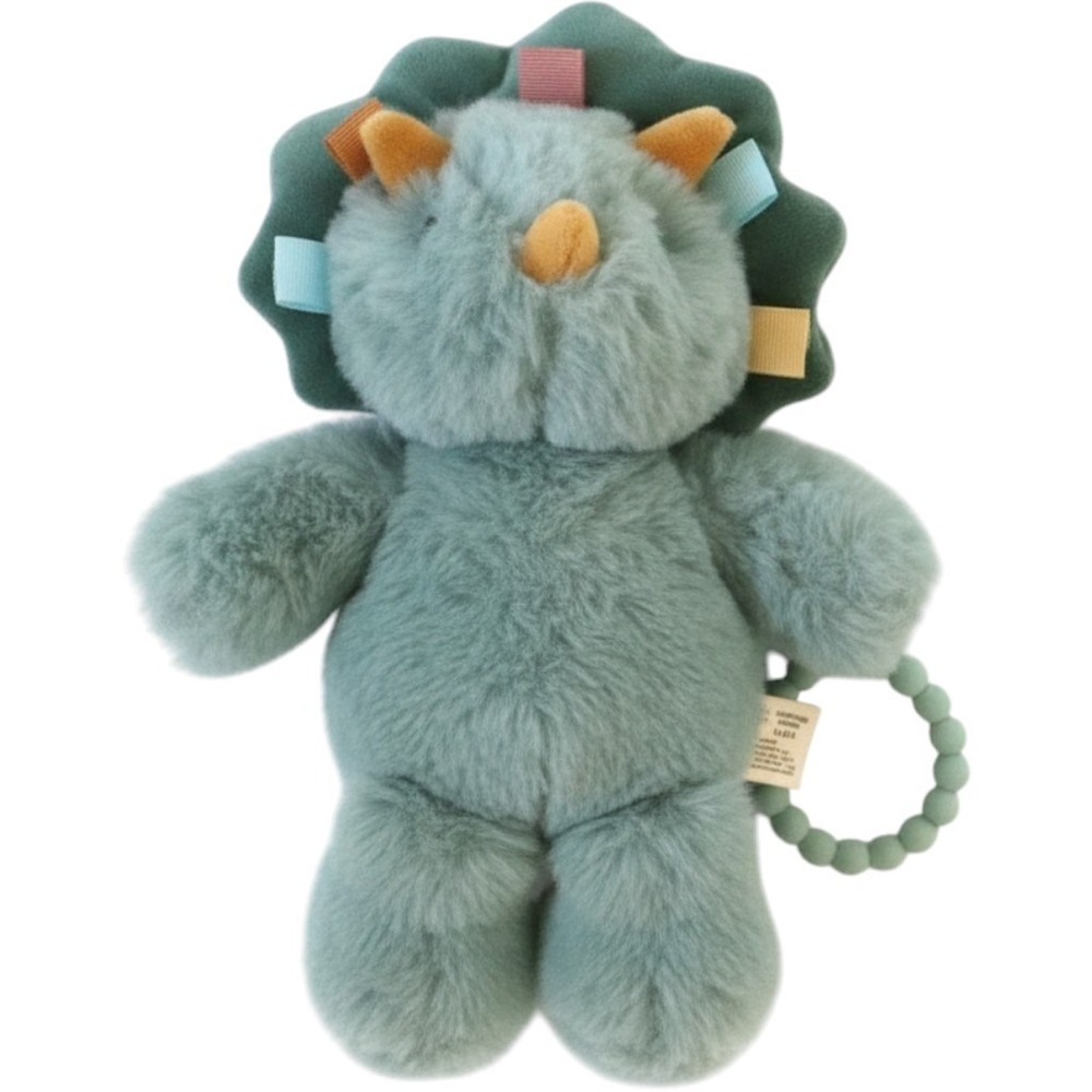CLOUD ISLAND Green Dinosaur Stuffed Baby Plush Rattle Clip Tags Mirror